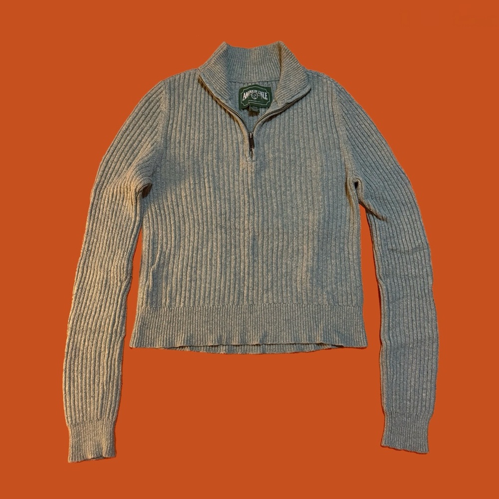 American Eagle Outfitters Women's Quarter-zip Ribbed Cotton Sweater Blue-green